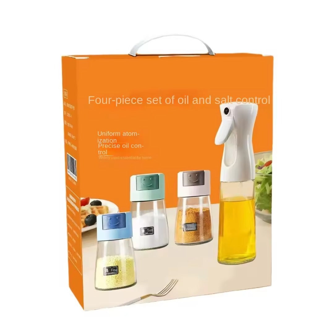 4Pcs Oil And Spice Countertop Set Daisy Glass Seasoning Organizer With 3 Jars And 1 Oil Bottle