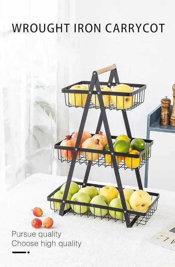 Fresh Fruit & Snack Storage Basket Black Metal 3-Tier Kitchen Organize