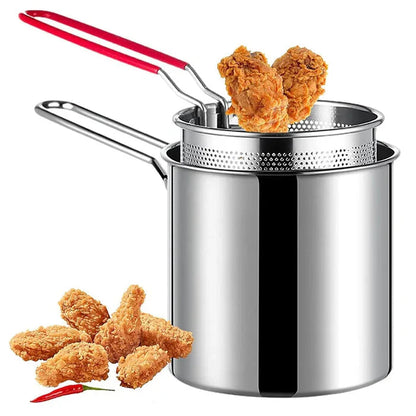 Stainless Steel Deep Fryer Pot with Strainer 1200ML Oil Capacity