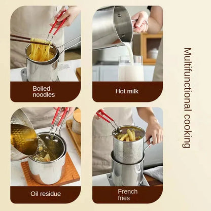 Stainless Steel Deep Fryer Pot with Strainer 1200ML Oil Capacity