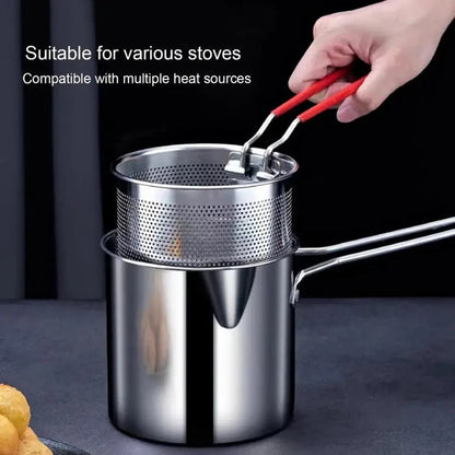 Stainless Steel Deep Fryer Pot with Strainer 1200ML Oil Capacity