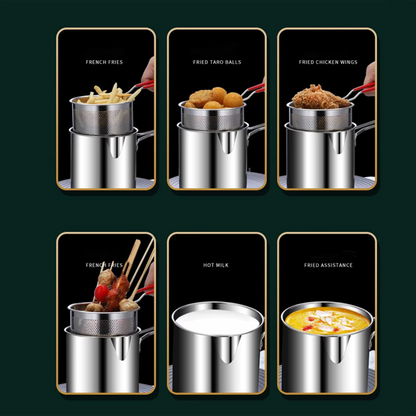 Stainless Steel Deep Fryer Pot with Strainer 1200ML Oil Capacity