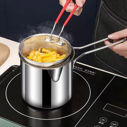 Stainless Steel Deep Fryer Pot with Strainer 1200ML Oil Capacity