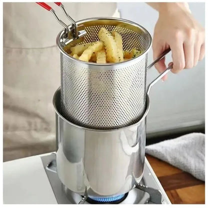 Stainless Steel Deep Fryer Pot with Strainer 1200ML Oil Capacity