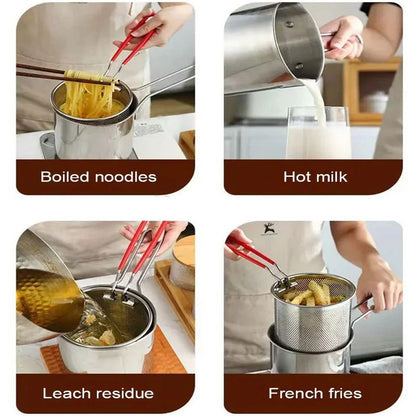 Stainless Steel Deep Fryer Pot with Strainer 1200ML Oil Capacity