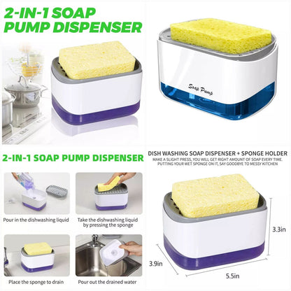 2-in-1 Kitchen Dishwashing Liquid Dispenser & Sponge Holder for Easy Cleaning