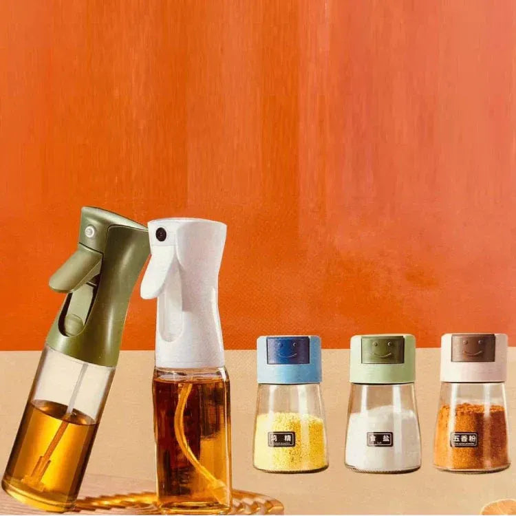 4Pcs Oil And Spice Countertop Set Daisy Glass Seasoning Organizer With 3 Jars  And 1 Oil Bottle