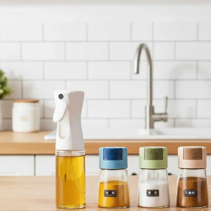 4Pcs Oil And Spice Countertop Set ! 3 Jars  And 1 Oil Bottle