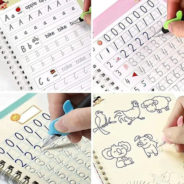 Sank Magic Practice Book Set 4 Books with Pen & 10 Refills Kids Handwriting Learning Kit
