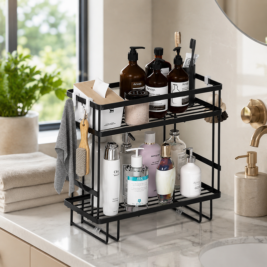 Black Two-Tier Bathroom Shelf Stainless Steel