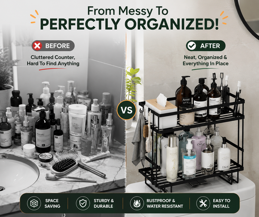 Black Two-Tier Bathroom Shelf Stainless Steel
