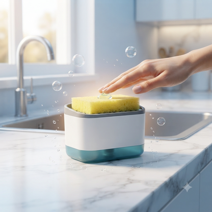2-in-1 Kitchen Dishwashing Liquid Dispenser & Sponge Holder for Easy Cleaning