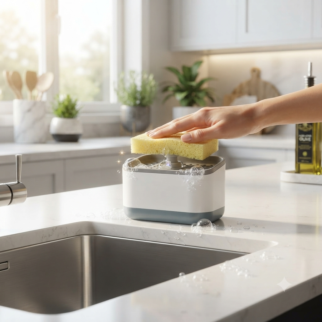 2-in-1 Kitchen Dishwashing Liquid Dispenser & Sponge Holder for Easy Cleaning