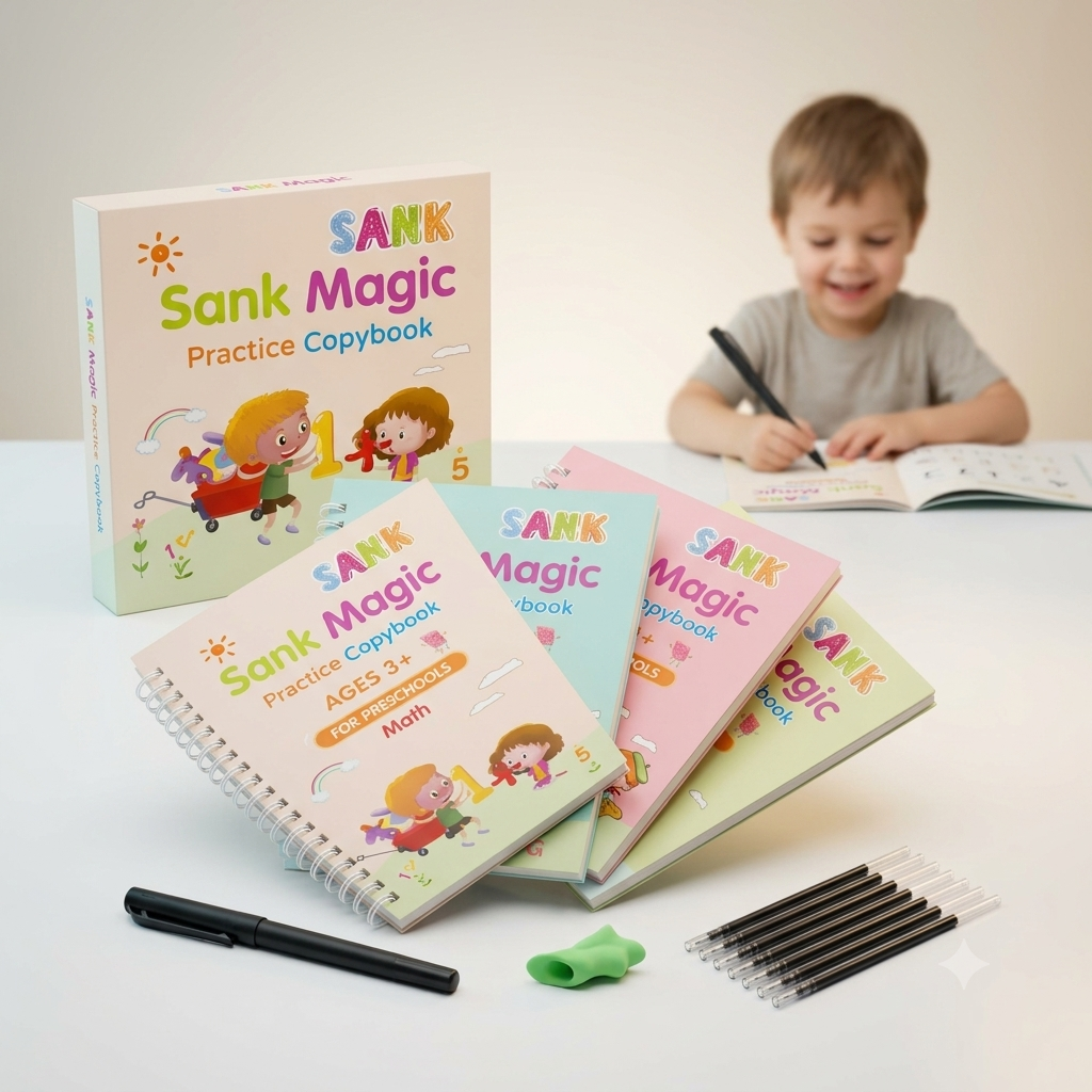 Sank Magic Practice Book Set 4 Books with Pen & 10 Refills
