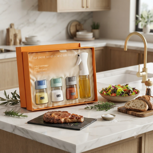 4Pcs Oil And Spice Countertop Set ! 3 Jars  And 1 Oil Bottle