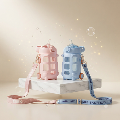 School Bus Design Kids Water Bottle With Strap 600ml