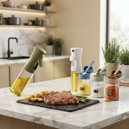 4Pcs Oil And Spice Countertop Set ! 3 Jars  And 1 Oil Bottle