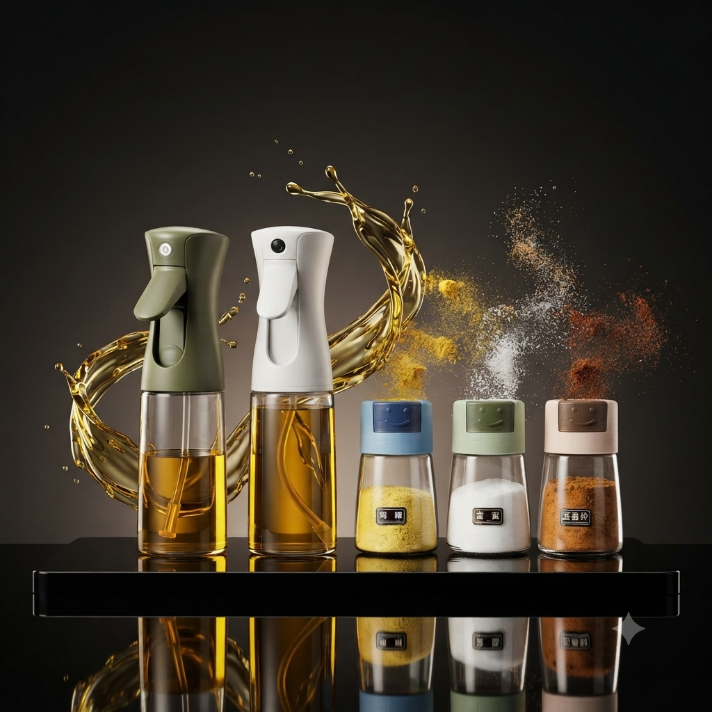 4Pcs Oil And Spice Countertop Set ! 3 Jars  And 1 Oil Bottle