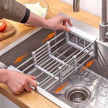 Stainless Steel Retractable Sink Dish Rack for Kitchen Random Colour