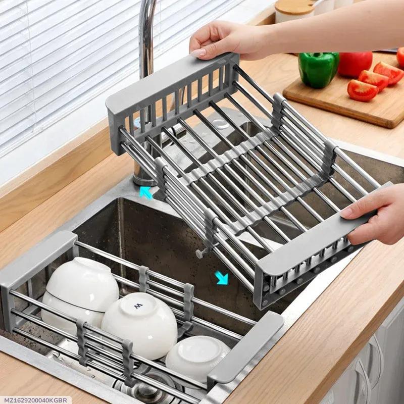 Stainless Steel Retractable Sink Dish Rack for Kitchen Random Colour