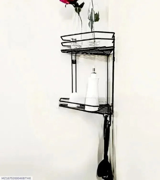 Black Two-Tier Bathroom Corner Shelf Stainless Steel