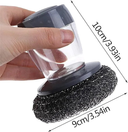Soap Dispensing Kitchen Scrubber Brush with Steel Wire Ball