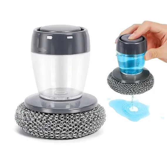 Soap Dispensing Kitchen Scrubber Brush with Steel Wire Ball