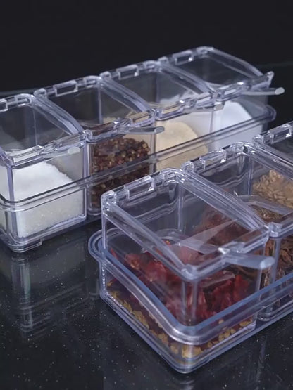 Crystal Seasoning Box With 4 Compartments And Spoons